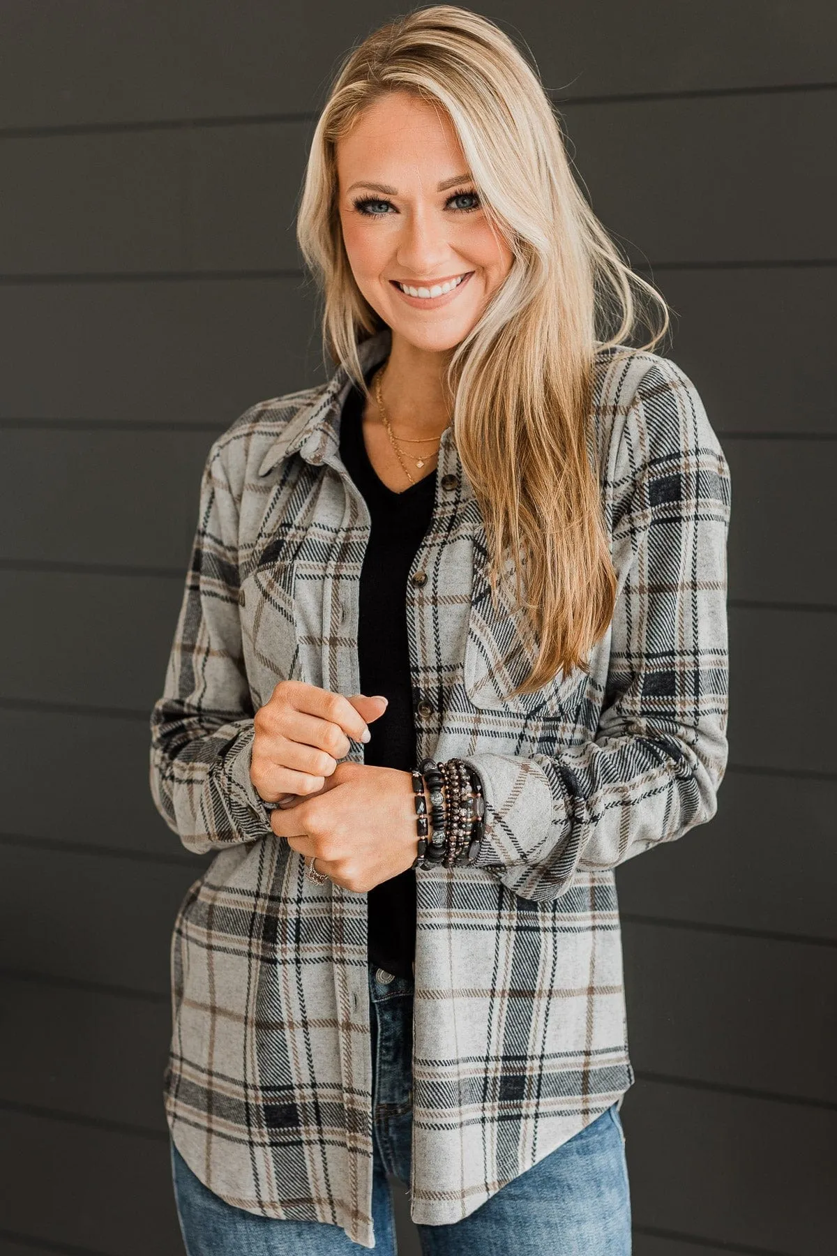 Thread & Supply Plaid Shirt Jacket in Heather Grey