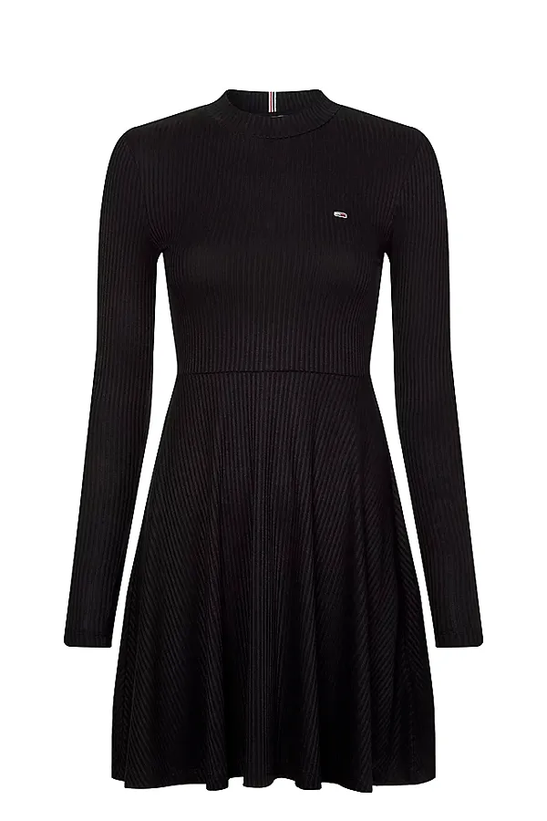 Tommy Hilfiger Women L/S Dress Rib Knit Fit and Flare Black