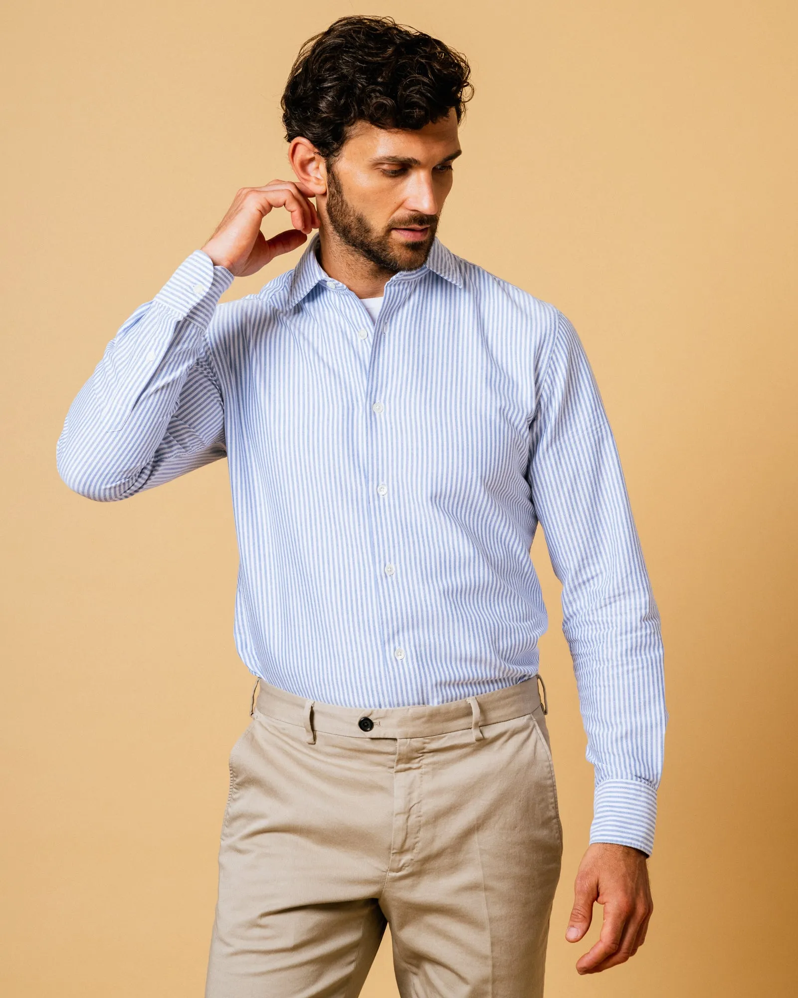 Trunk Audley Cotton Oxford Shirt, Light Blue Stripe