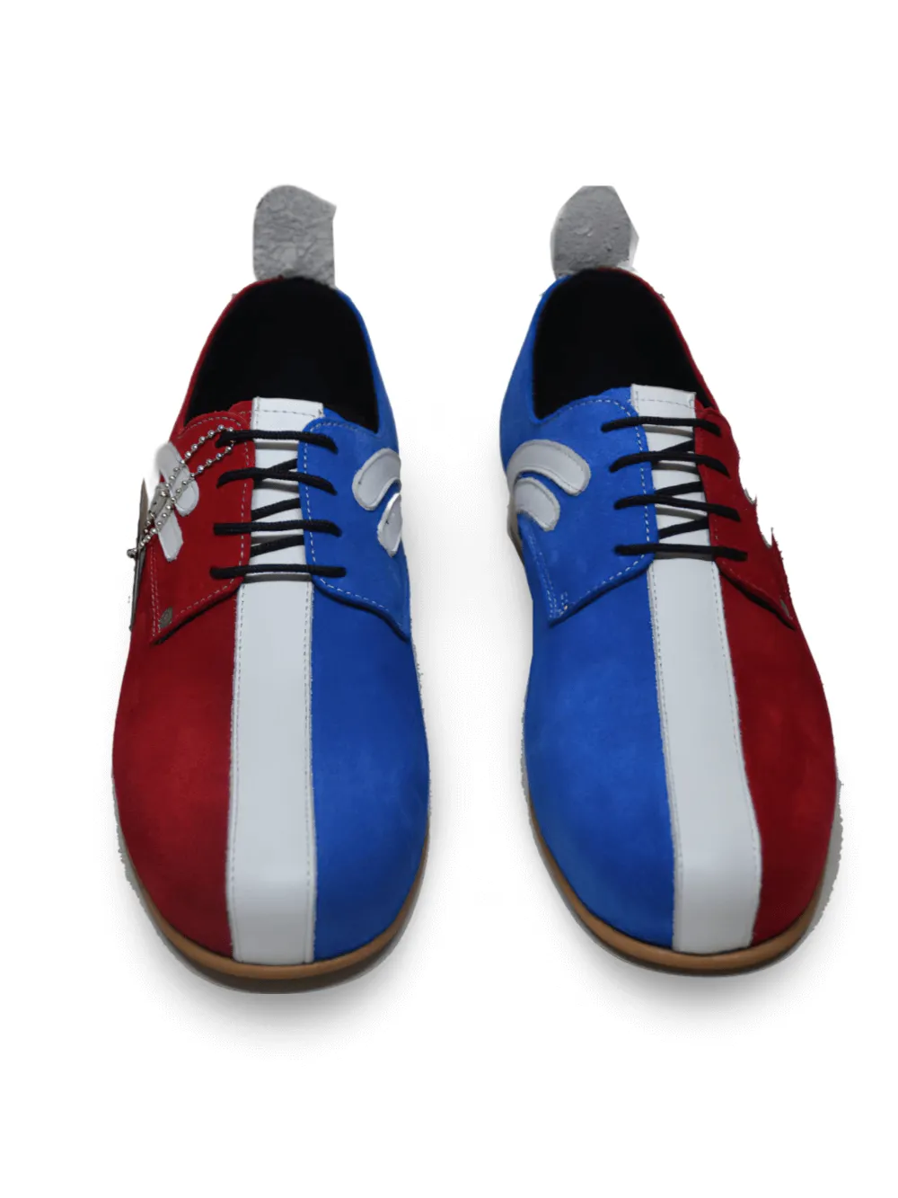 Unisex Blue-Red and White Leather Bowling Shoes with Flat Sole