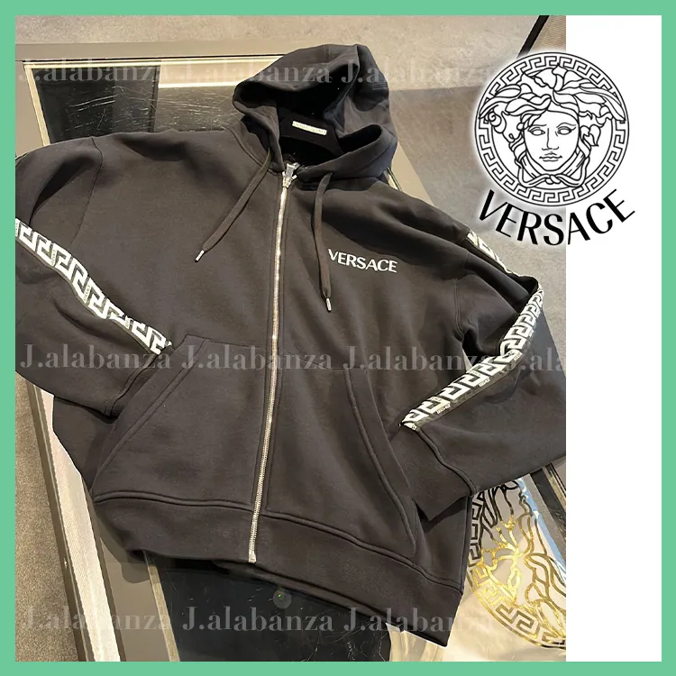 Versace Street Style Long Sleeves Plain Logo Luxury Outlet Hoodies Available