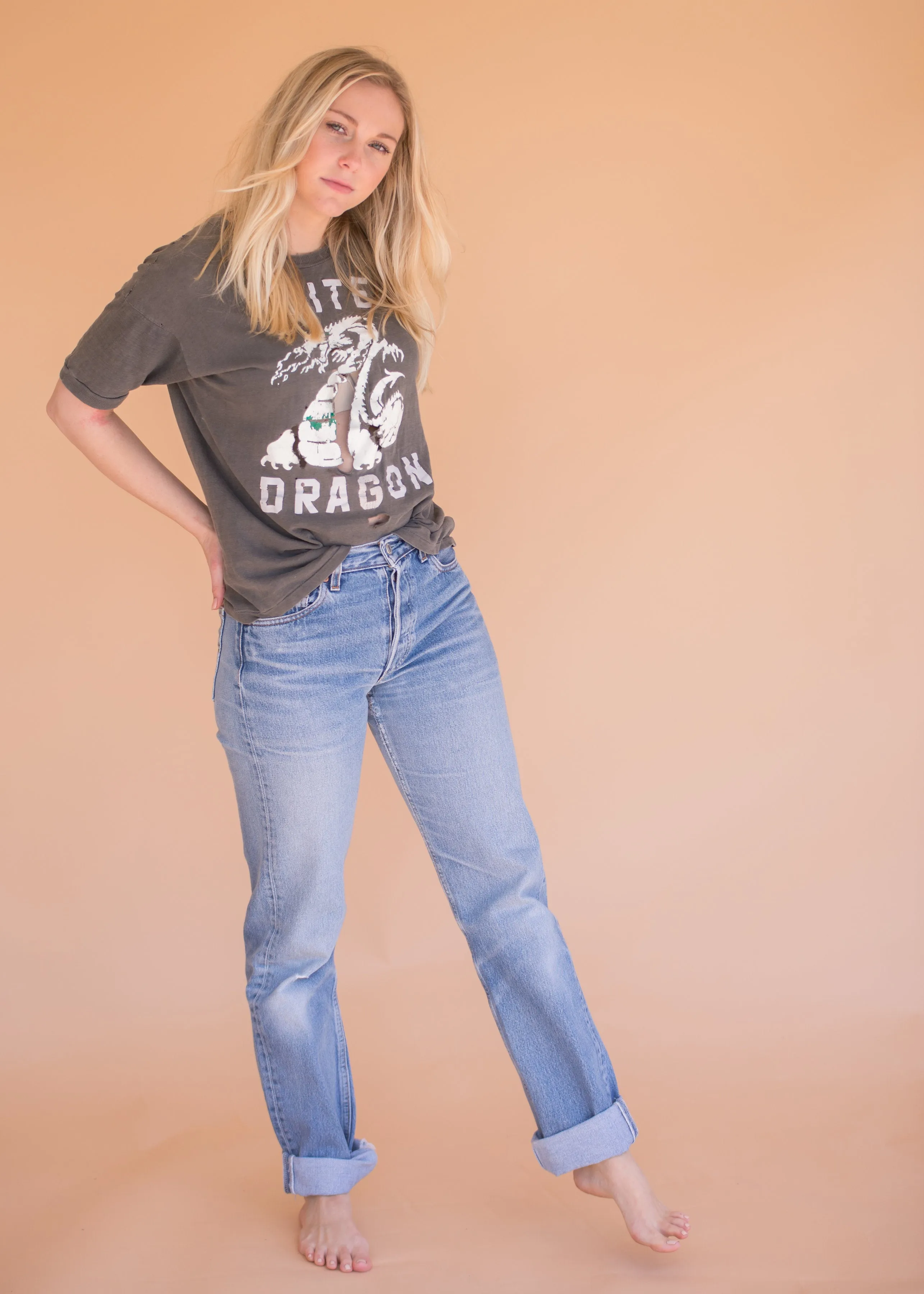 Vintage White Dragon Shirt - Distressed Vintage T-Shirt