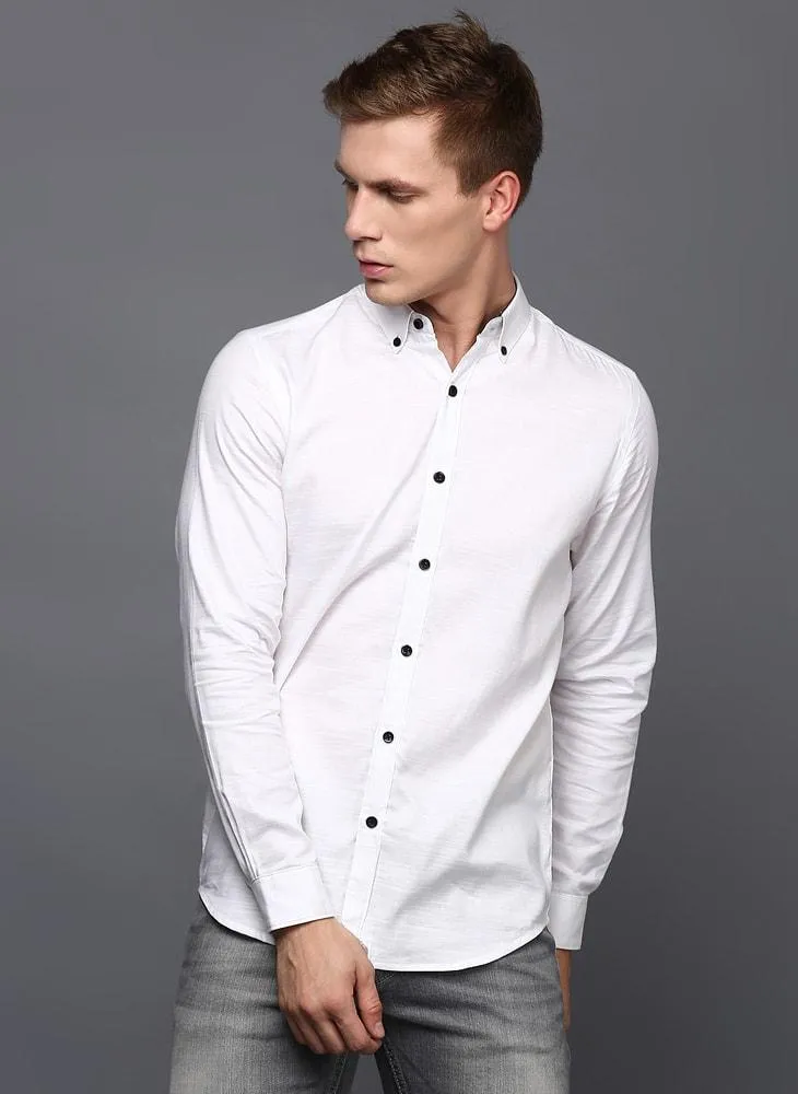 White Pleated Cuff Shirt for Men