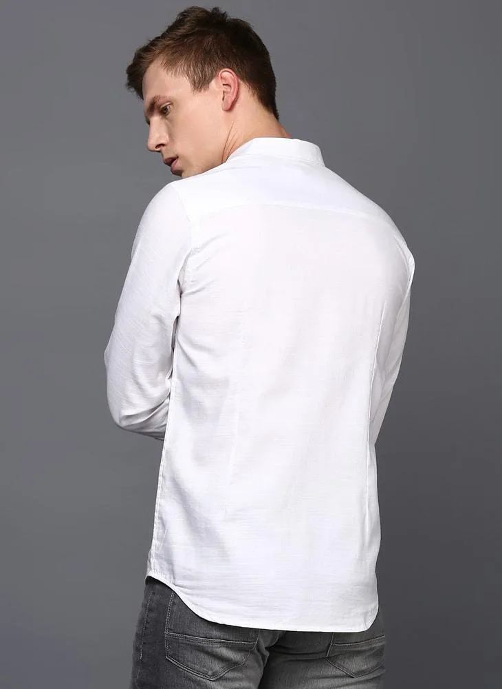 White Pleated Cuff Shirt for Men