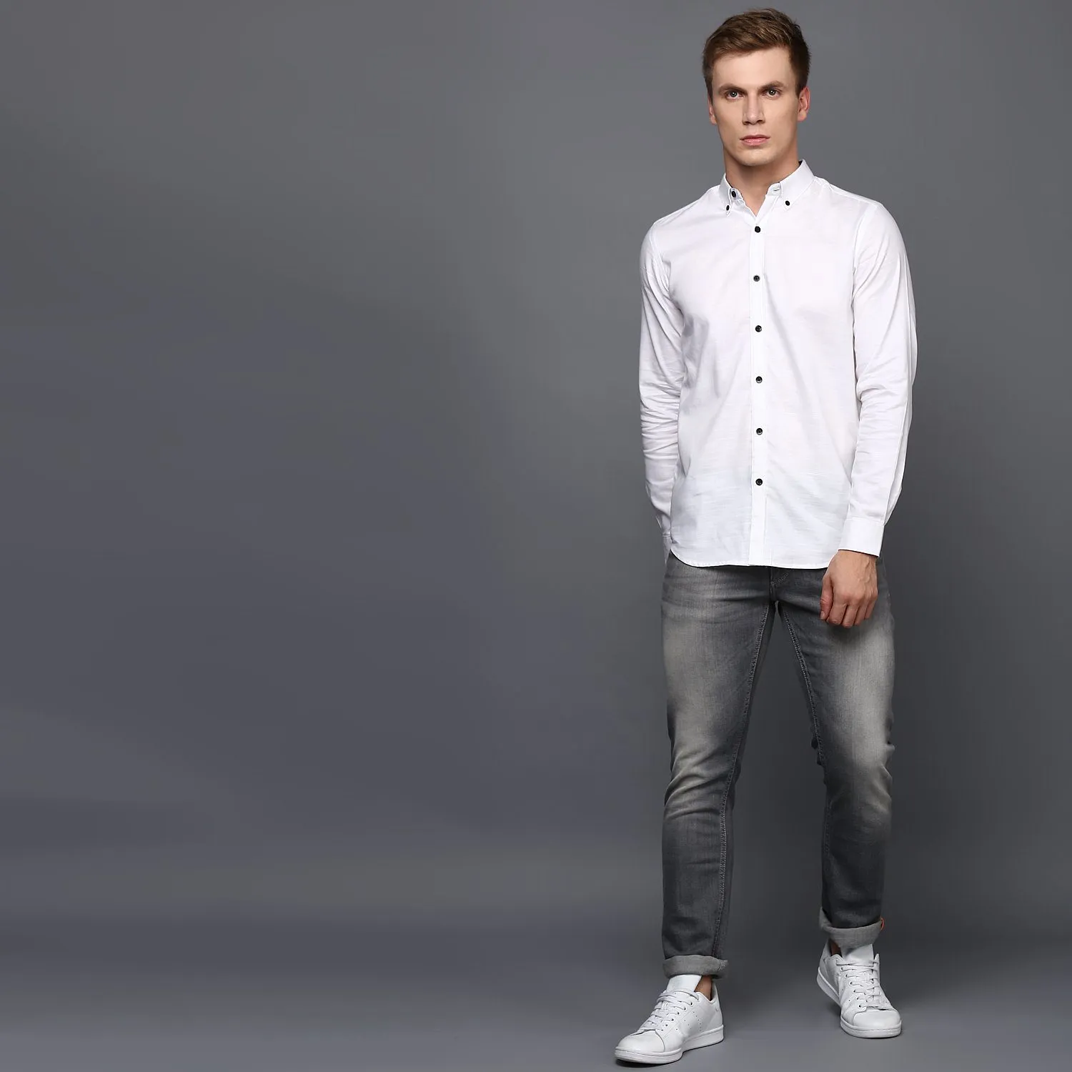 White Pleated Cuff Shirt for Men