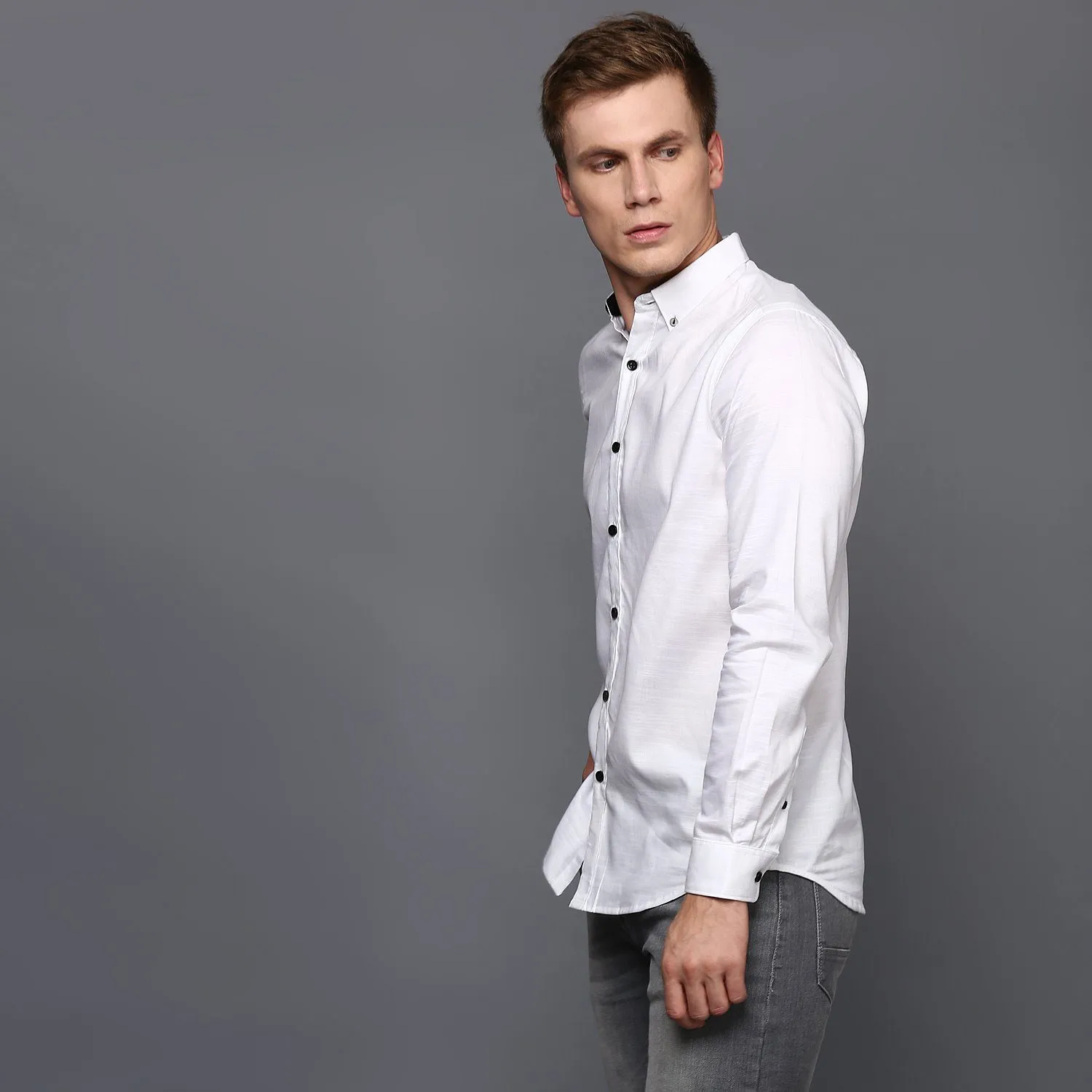 White Pleated Cuff Shirt for Men