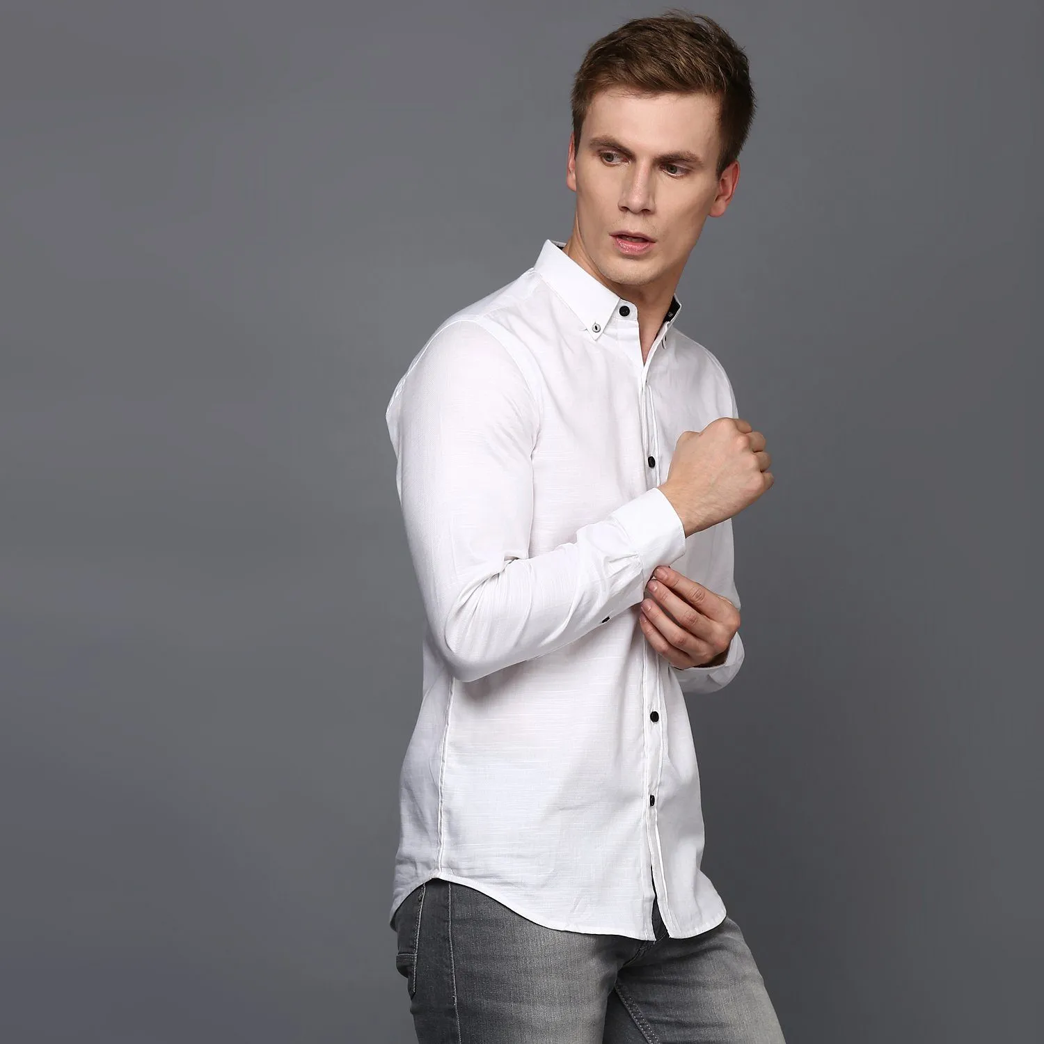 White Pleated Cuff Shirt for Men