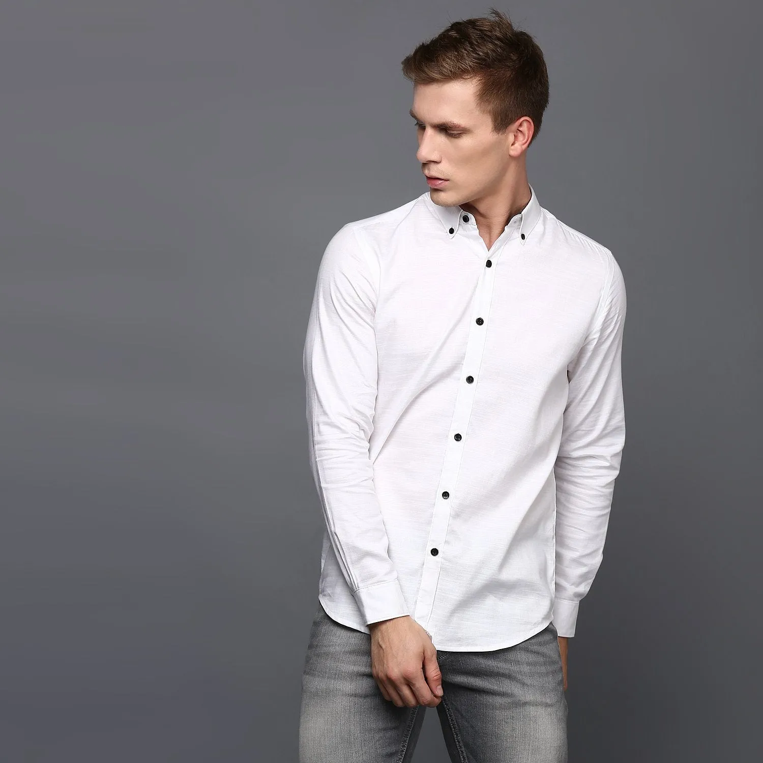 White Pleated Cuff Shirt for Men