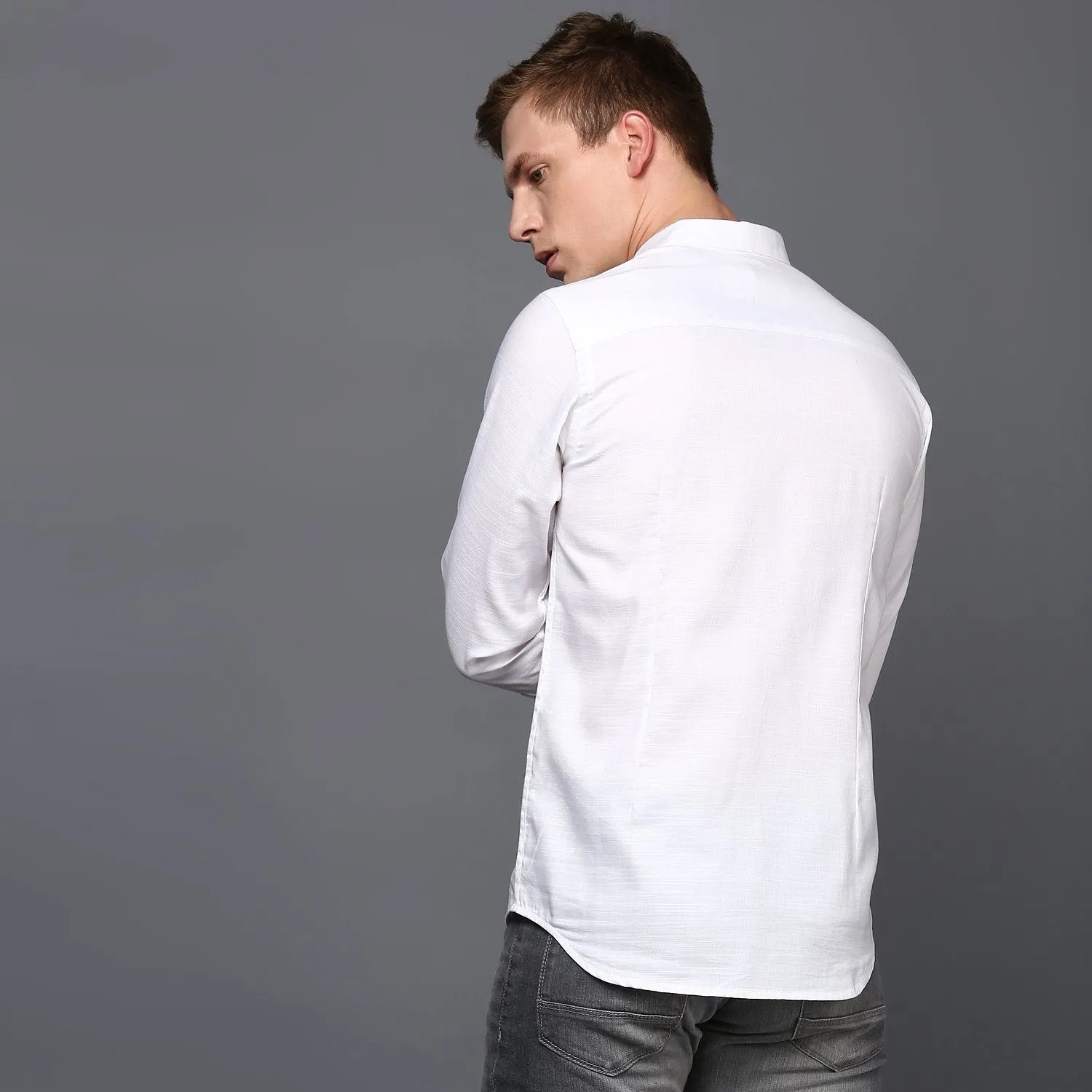 White Pleated Cuff Shirt for Men