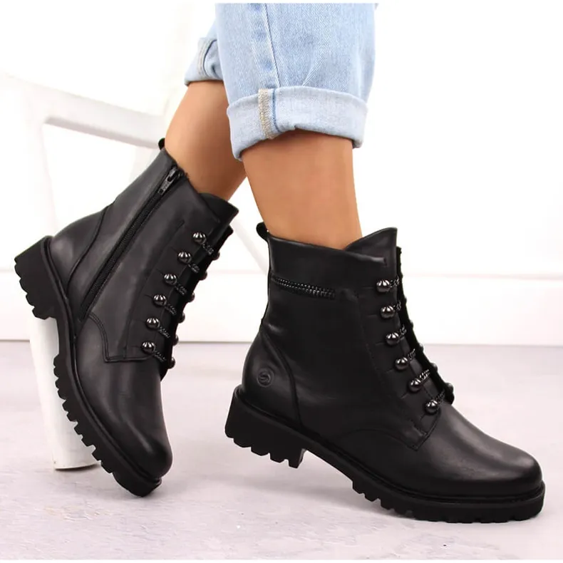 Women's leather ankle boots insulated black boots Remonte D8670-01