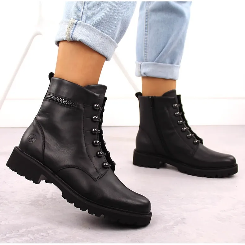 Women's leather ankle boots insulated black boots Remonte D8670-01