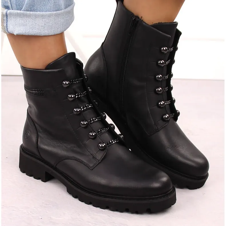 Women's leather ankle boots insulated black boots Remonte D8670-01